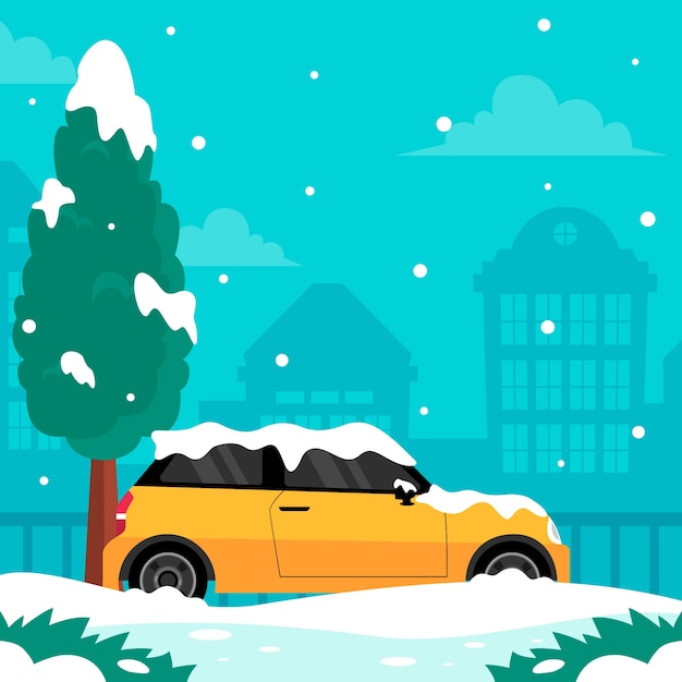 Flat winter snow car illustration