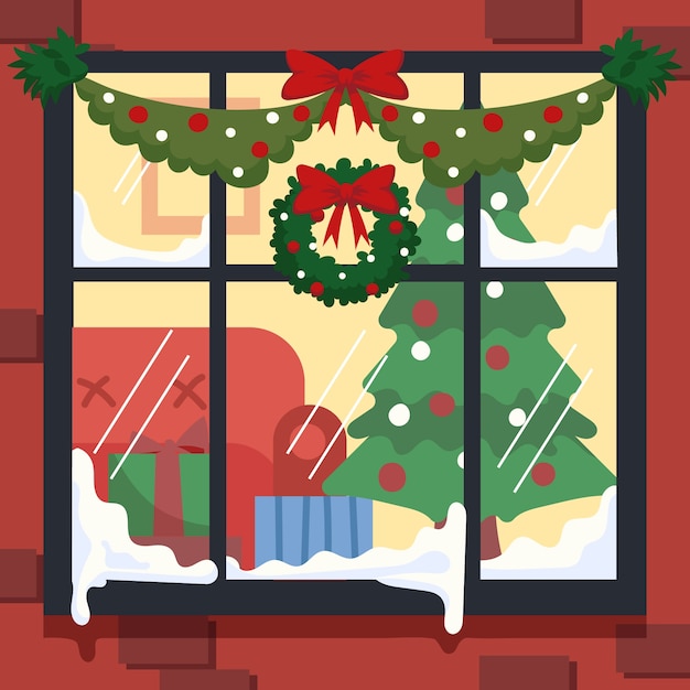 Flat winter window illustration