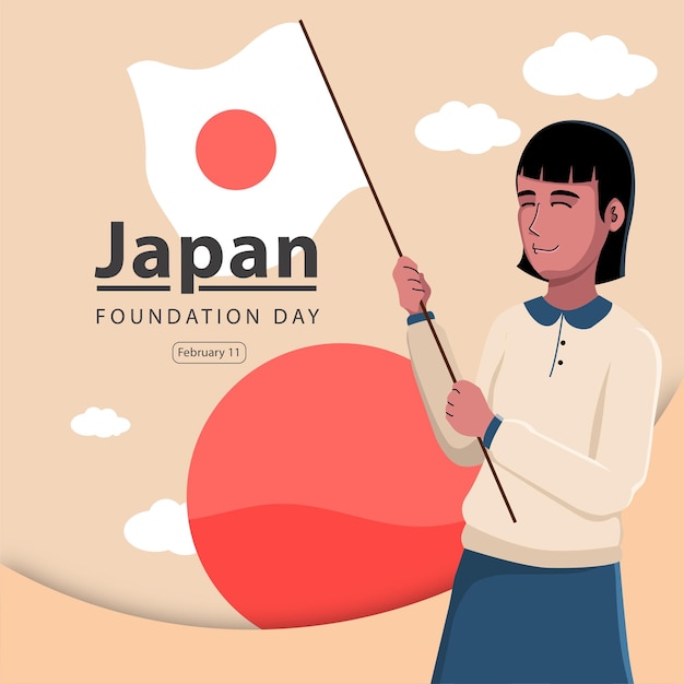 Flat a Woman cartoon character design foundation day japan template