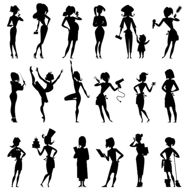 Flat women People professions portraits isolated Vectors Silhouettes