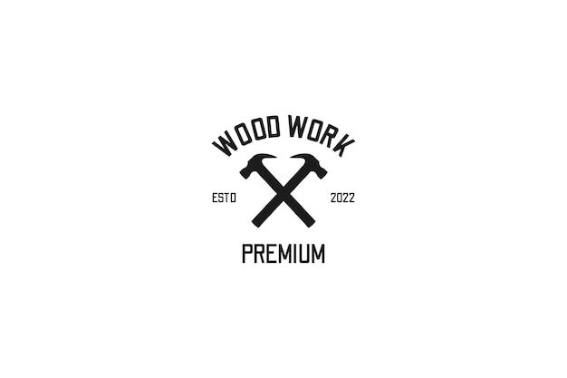 Flat woodwork hammer carpentry logo design vector illustration