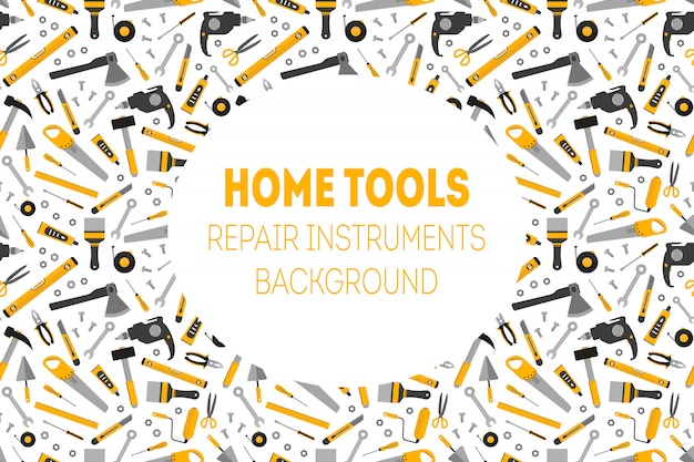 Vector flat working home tools background