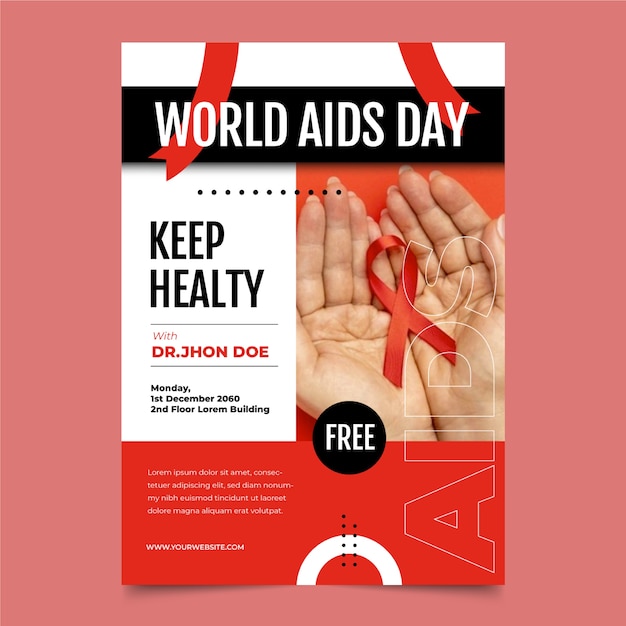 Flat world aids day vertical poster template