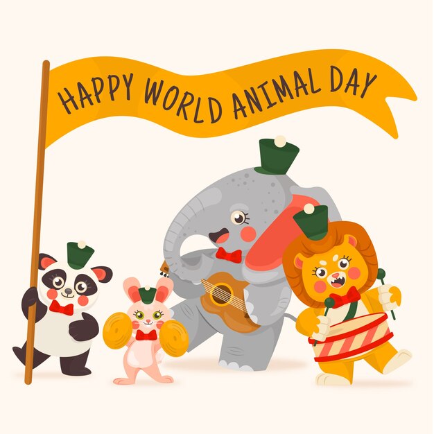 Vector flat world animal day illustration with animals