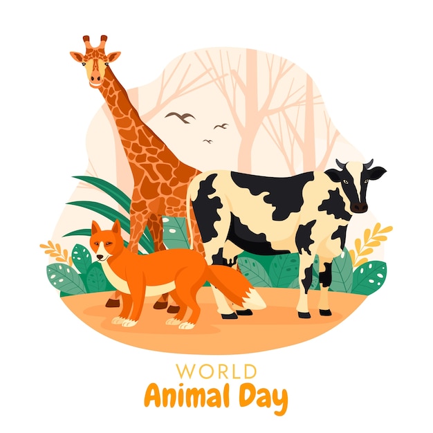 Flat world animal day illustration