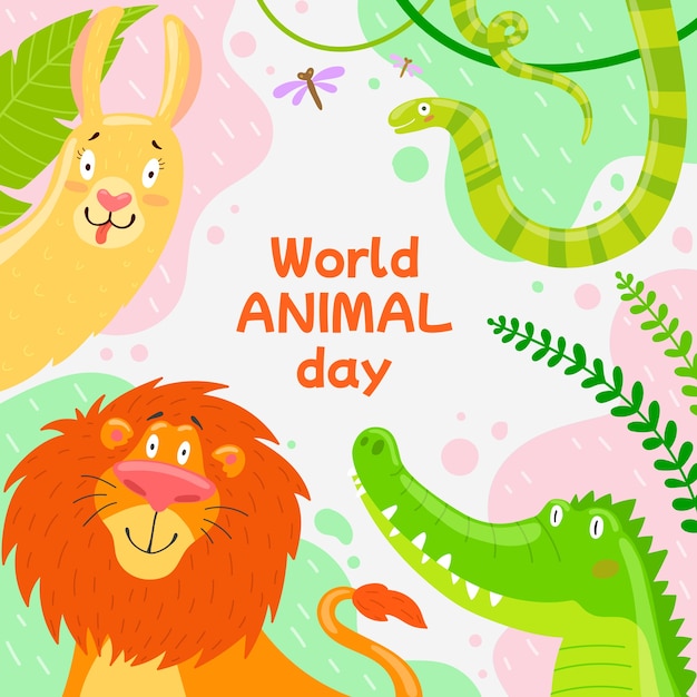 Flat world animal day illustration