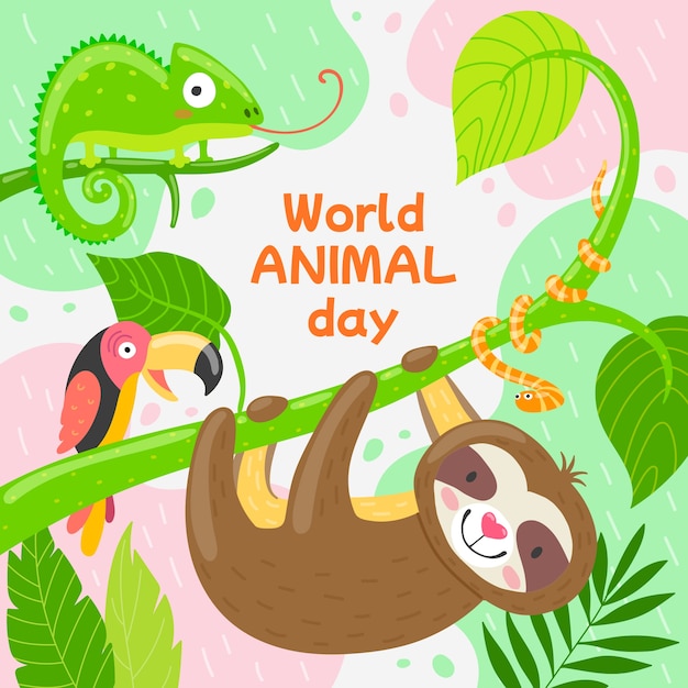 Flat world animal day illustration