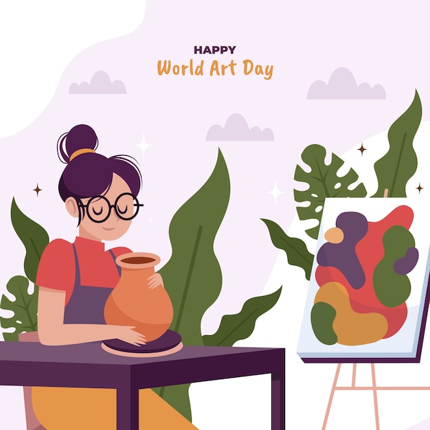 Flat world art day illustration