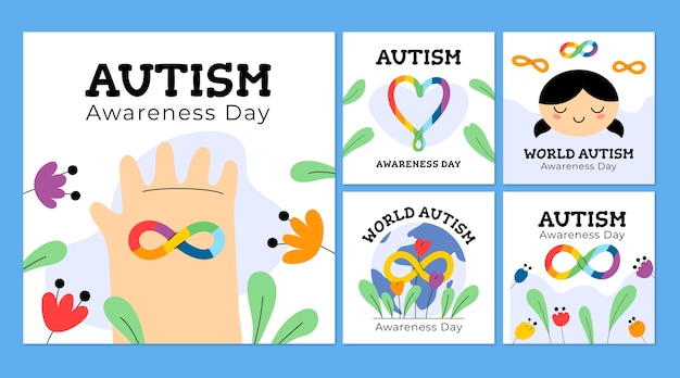 Vector flat world autism awareness day instagram posts collection