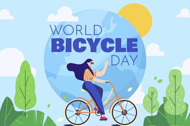 Flat world bicycle day illustration