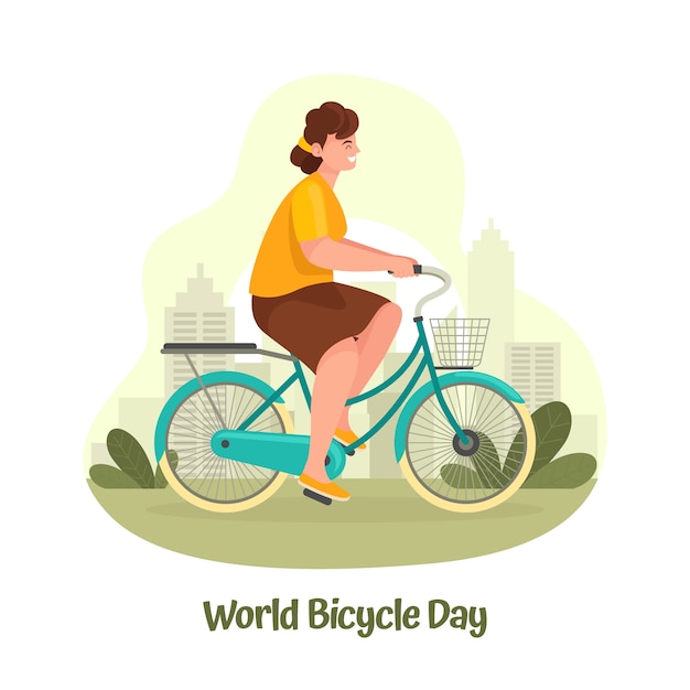 Flat world bicycle day illustration