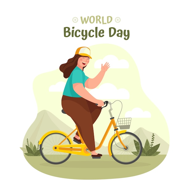 Flat world bicycle day illustration