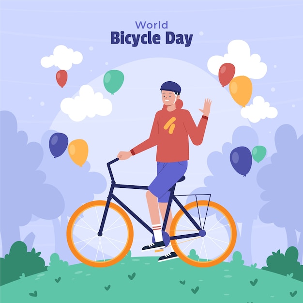 Flat world bicycle day illustration