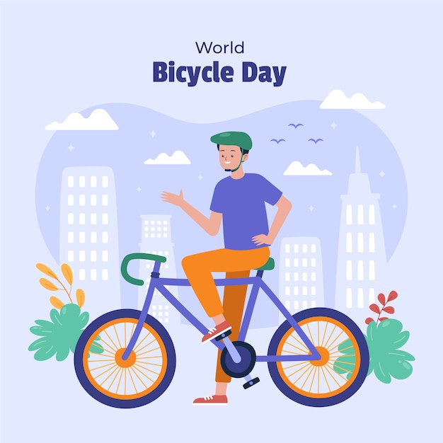 Flat world bicycle day illustration