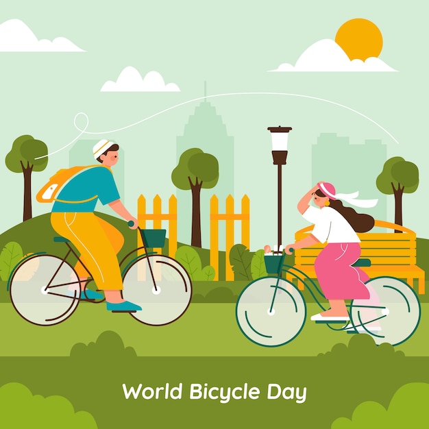 Flat world bicycle day illustration