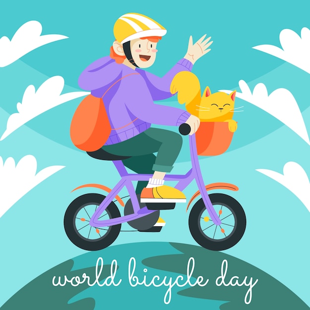 Flat world bicycle day illustration