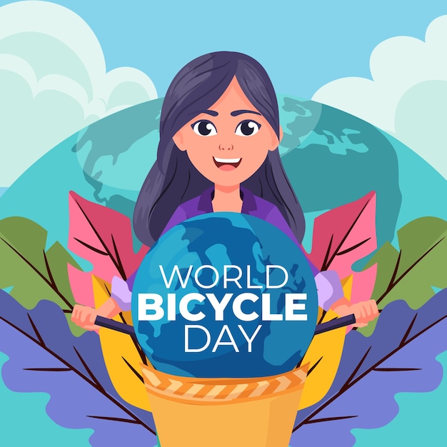 Flat world bicycle day illustration