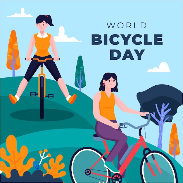 Flat world bicycle day illustration