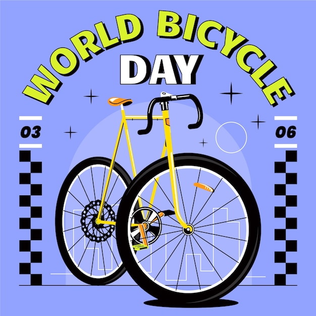 Flat world bicycle day illustration