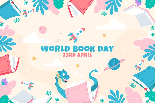 Flat world book day background