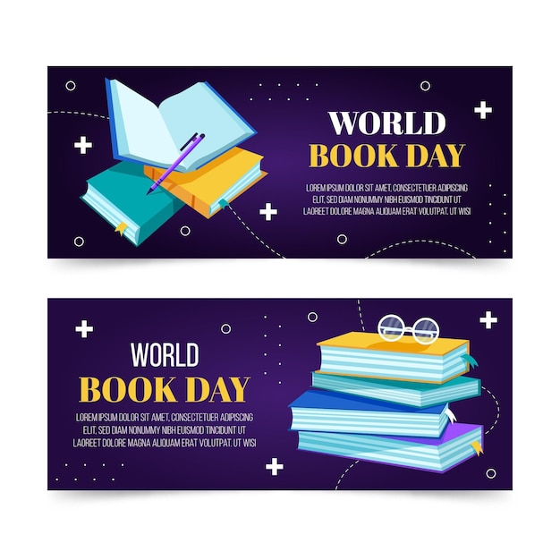 Flat world book day banners set