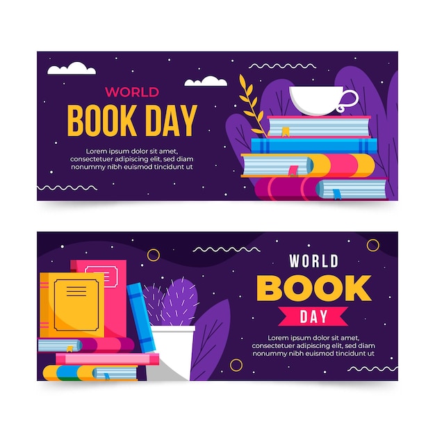 Vector flat world book day banners set