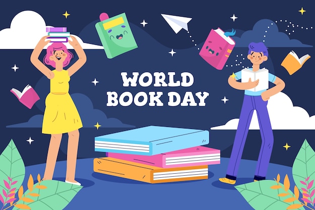 Flat world book day illustration