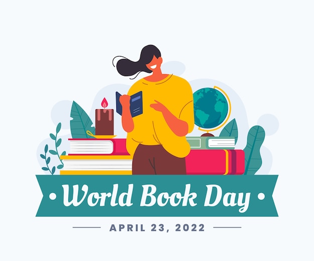 Flat world book day illustration