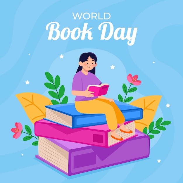 Flat world book day illustration