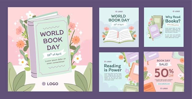 Flat world book day instagram posts collection