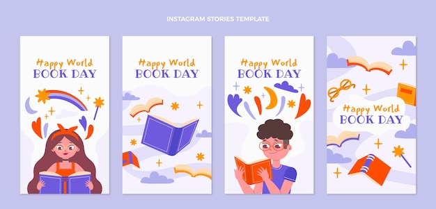 Flat world book day instagram stories collection