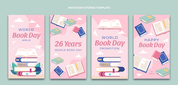 Flat world book day instagram stories collection