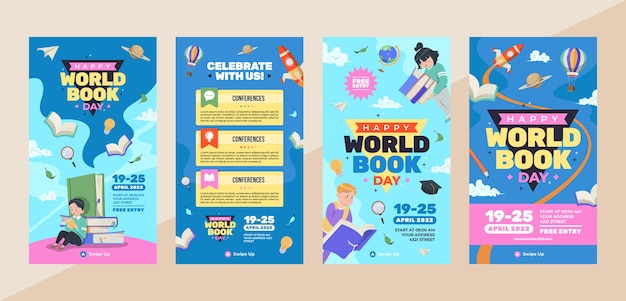 Flat world book day instagram stories collection