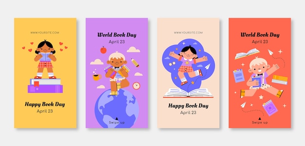 Flat world book day instagram stories collection