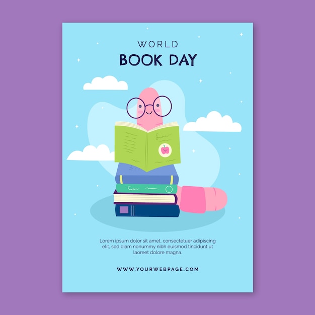 Flat world book day vertical poster template