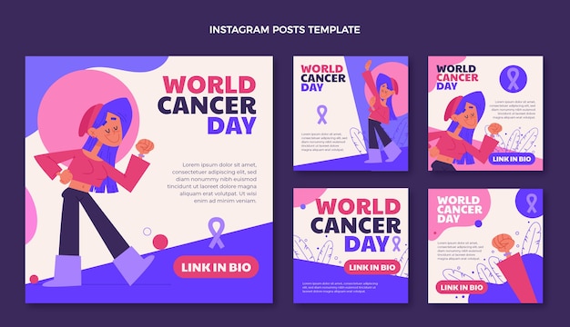 Flat world cancer day instagram posts collection