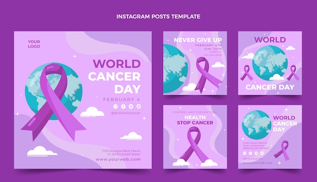 Flat world cancer day instagram posts collection