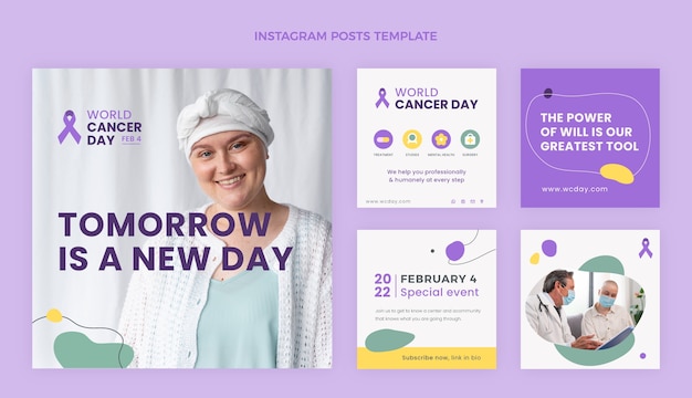 Flat world cancer day instagram posts collection