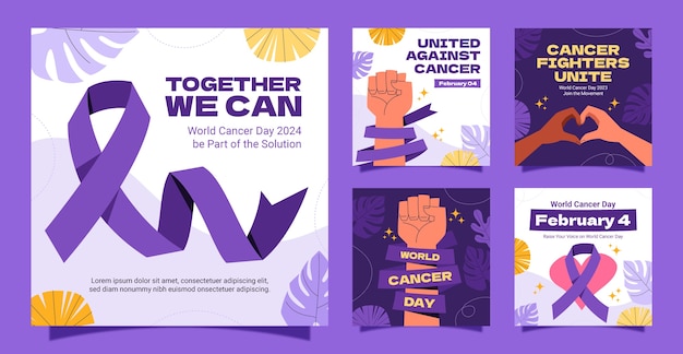 Flat world cancer day instagram posts collection