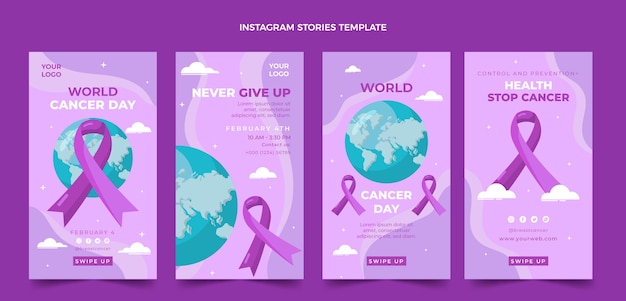 Flat world cancer day instagram stories collection