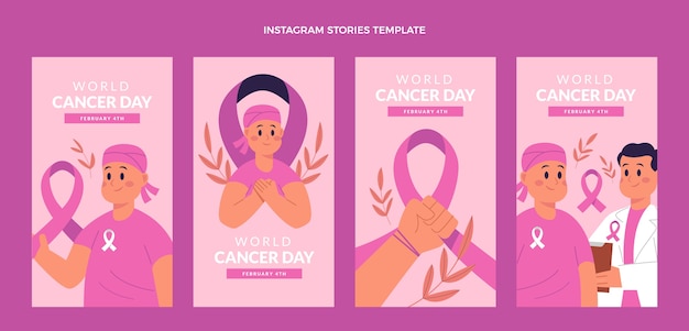 Flat world cancer day instagram stories collection