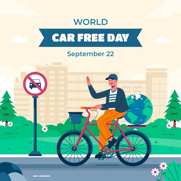 Flat world car free day illustration