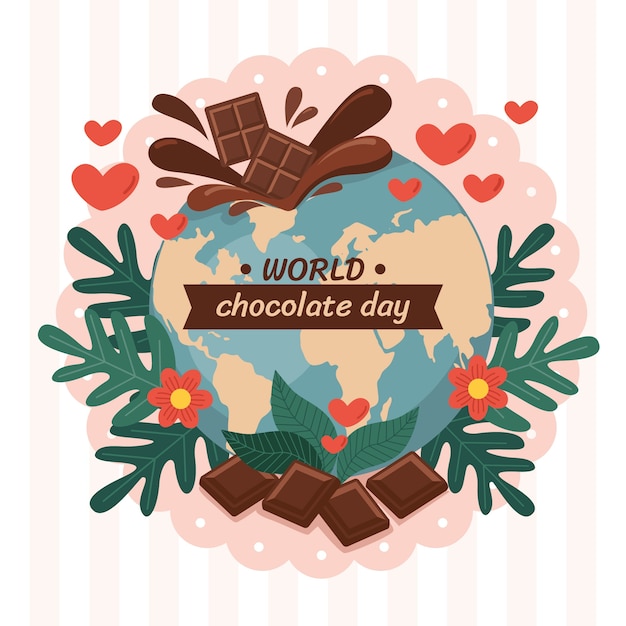 Flat world chocolate day celebration illustration