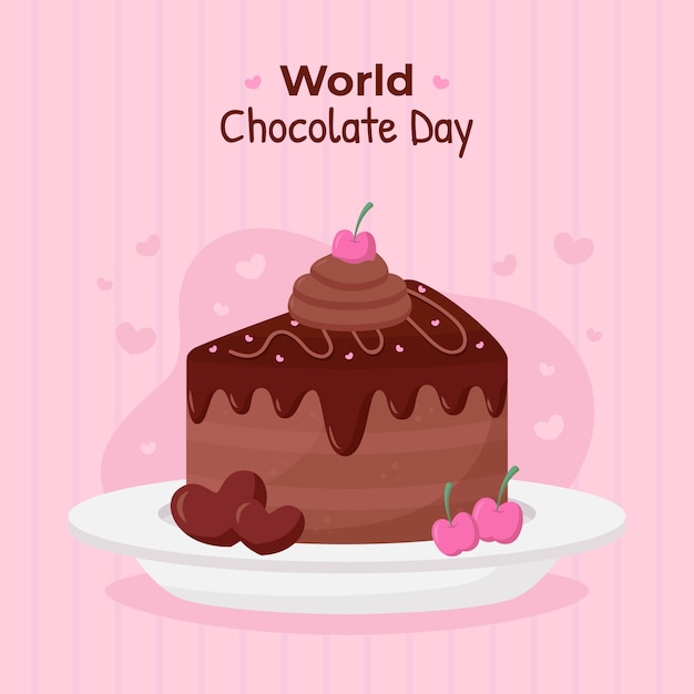 Flat world chocolate day illustration with chocolate cake