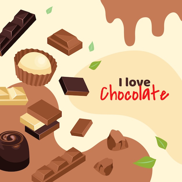 Flat world chocolate day illustration with chocolate sweets