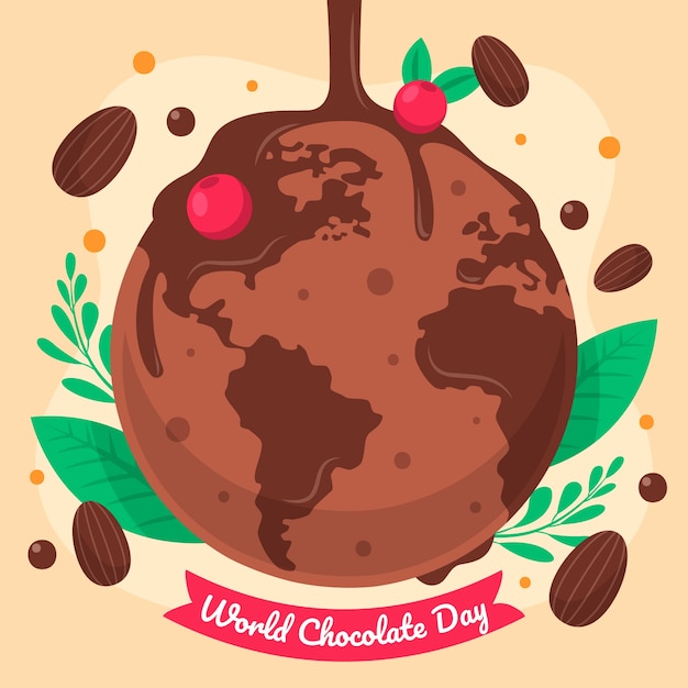 Vector flat world chocolate day illustration with chocolate treat