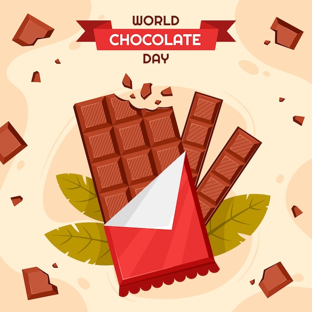 Flat world chocolate day illustration with chocolate