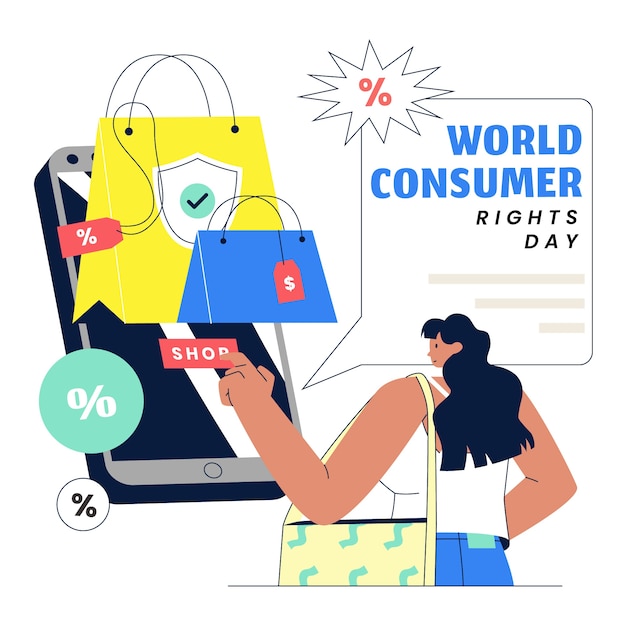 Flat world consumer rights day illustration