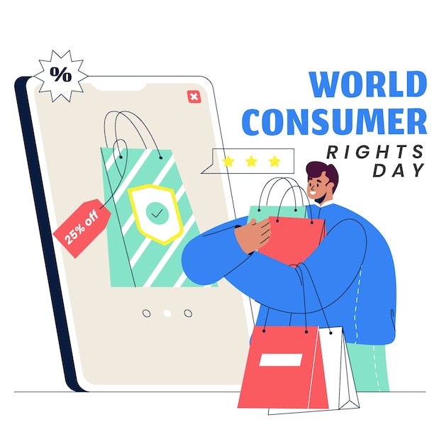 Flat world consumer rights day illustration