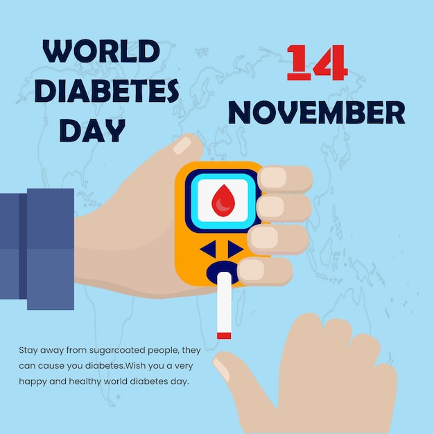 flat world diabetes day hand hold glucometer design